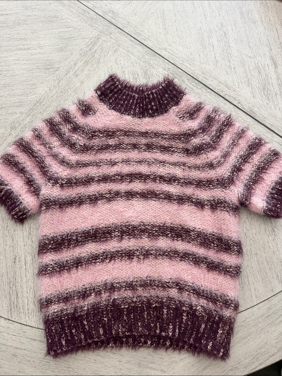 Pilcro Sweaters - Pilcro Pink and Plum Striped Short-Sleeve Turtleneck Sweater